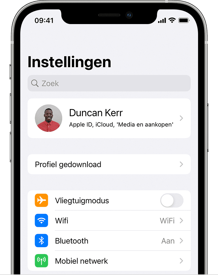 iPhone-instellingen met gedownload profiel